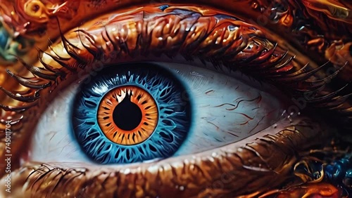 4K macro close-up of hypnosis kaleidoscope trippy psychedelic eyes