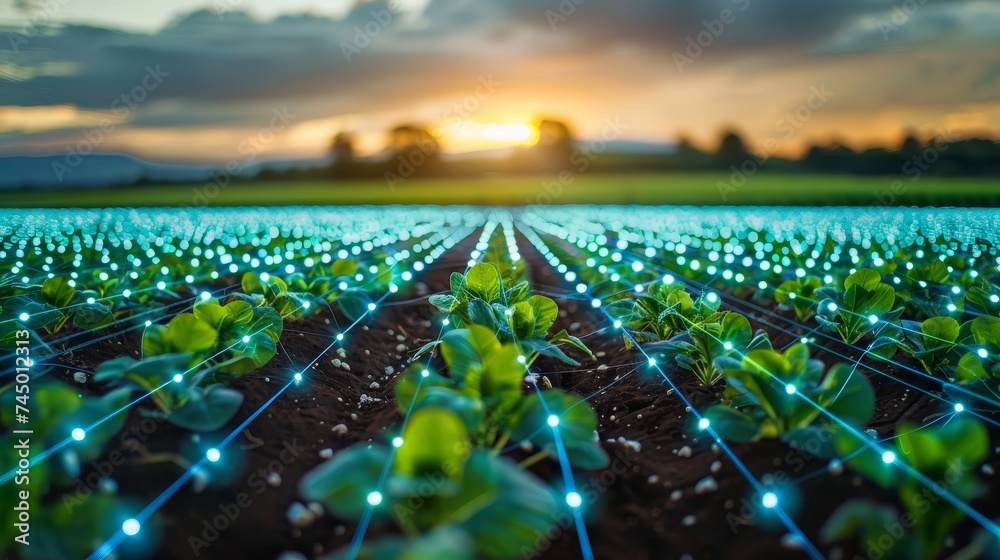 Uncover the potential of smart agriculture powered by cloud and edge computing, for real-time crop and soil analysis - obrazy, fototapety, plakaty 