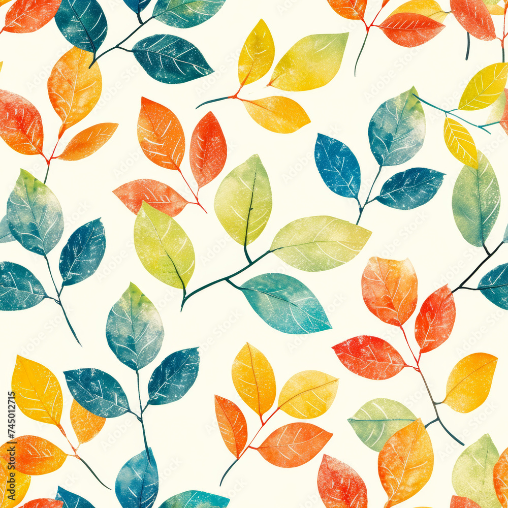 A stunning seamless pattern featuring beautiful leaf motifs in a watercolor style, perfect for backgrounds, textiles, and wallpapers.