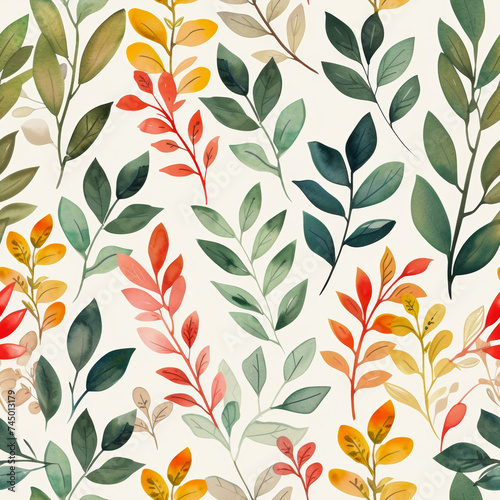 A stunning seamless pattern featuring beautiful leaf motifs in a watercolor style  perfect for backgrounds  textiles  and wallpapers.