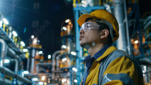 Man wearing a hard hat working in an industrial area