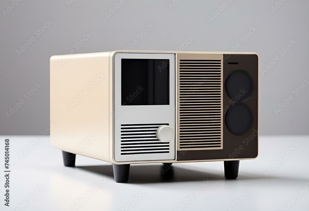 Obraz premium beige, vintage, PC case, designed, Product, retro, industrial design , natural lighting. Generative AI. 