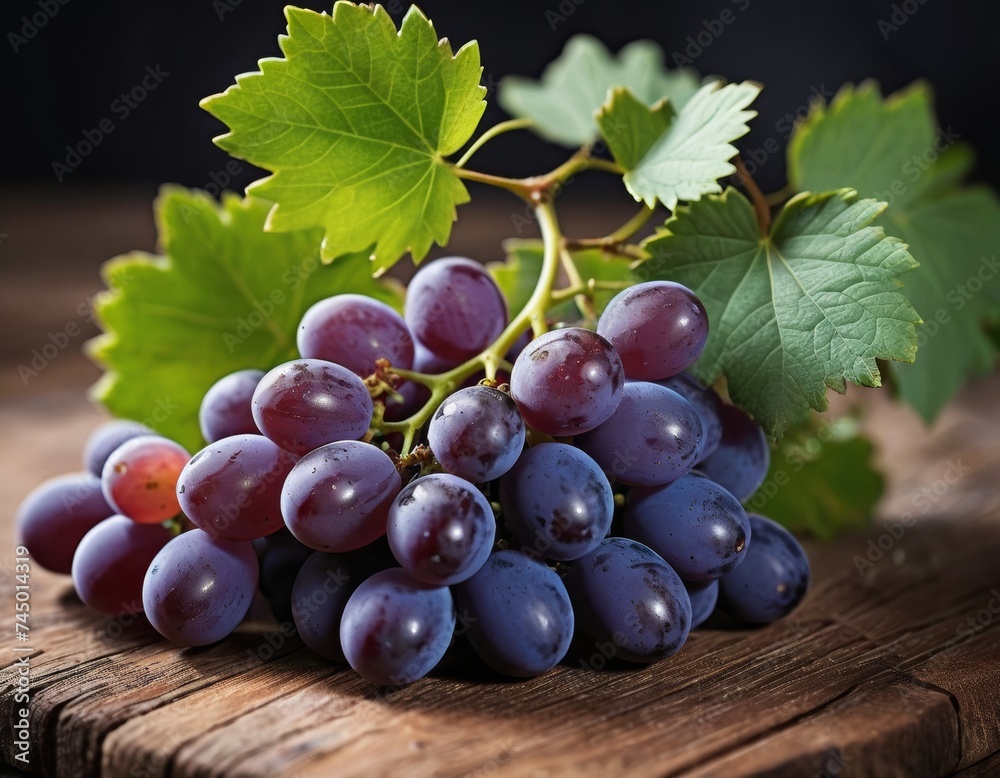 Fototapeta premium A branch of grapes on a wooden table