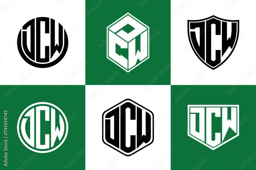 DCW initial letter geometric shape icon logo design vector. monogram, letter mark, circle, polygon, shield, symbol, emblem, elegant, abstract, wordmark, sign, art, typography, icon, geometric, shape