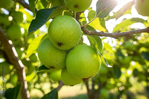 Wallpaper Mural Close up view of the Granny Smith apples, growing on branch tree in apples orchard. Shallow depth of field Torontodigital.ca