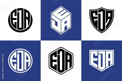 EDA initial letter geometric shape icon logo design vector. monogram, letter mark, circle, polygon, shield, symbol, emblem, elegant, abstract, wordmark, sign, art, typography, icon, geometric, shape