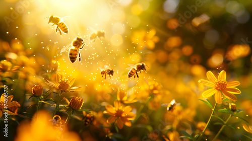 Stunning photography banner featuring bees and honey, designed with ample copy space for your messages or designs, perfect for nature themes. © HappyTime 17