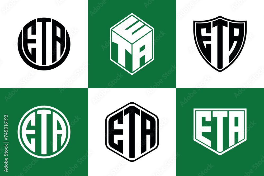 ETA initial letter geometric shape icon logo design vector. monogram, letter mark, circle, polygon, shield, symbol, emblem, elegant, abstract, wordmark, sign, art, typography, icon, geometric, shape