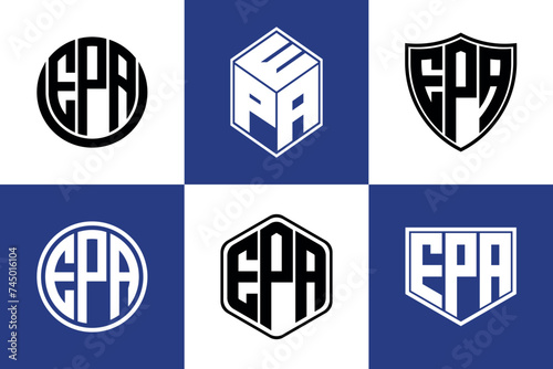 EPA initial letter geometric shape icon logo design vector. monogram, letter mark, circle, polygon, shield, symbol, emblem, elegant, abstract, wordmark, sign, art, typography, icon, geometric, shape