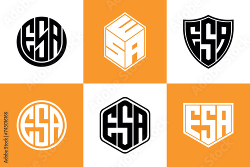 ESA initial letter geometric shape icon logo design vector. monogram, letter mark, circle, polygon, shield, symbol, emblem, elegant, abstract, wordmark, sign, art, typography, icon, geometric, shape