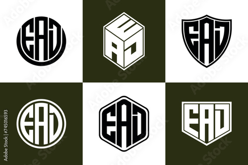 EAD initial letter geometric shape icon logo design vector. monogram, letter mark, circle, polygon, shield, symbol, emblem, elegant, abstract, wordmark, sign, art, typography, icon, geometric, shape