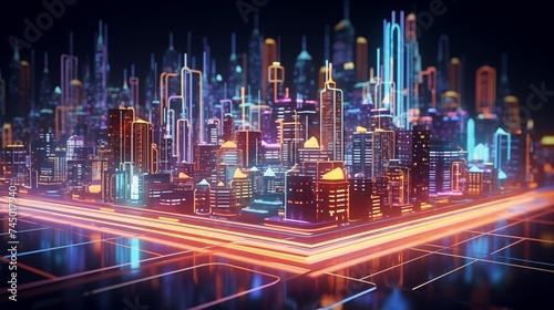 3d neon microchip city grid animation close spin © Yellow