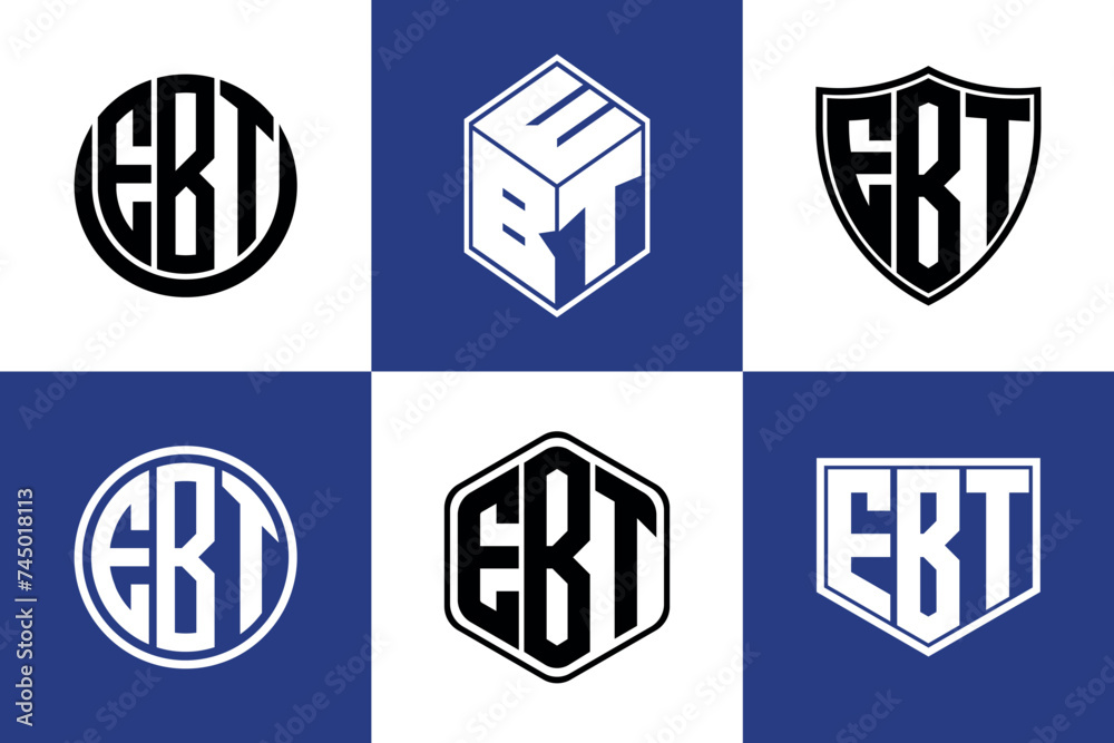 EBT initial letter geometric shape icon logo design vector. monogram, letter mark, circle, polygon, shield, symbol, emblem, elegant, abstract, wordmark, sign, art, typography, icon, geometric, shape