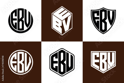 EBV initial letter geometric shape icon logo design vector. monogram, letter mark, circle, polygon, shield, symbol, emblem, elegant, abstract, wordmark, sign, art, typography, icon, geometric, shape photo