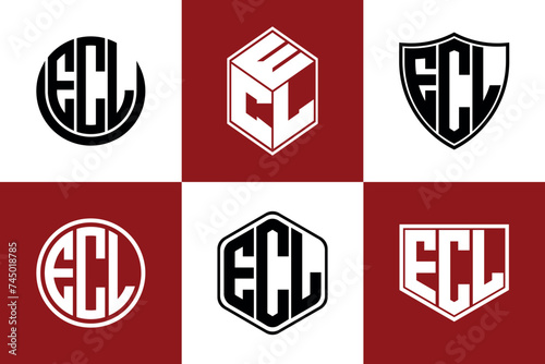 ECL initial letter geometric shape icon logo design vector. monogram, letter mark, circle, polygon, shield, symbol, emblem, elegant, abstract, wordmark, sign, art, typography, icon, geometric, shape