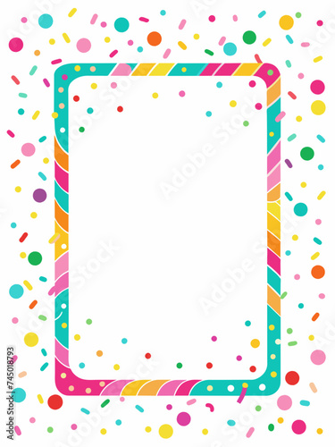 Colorful confetti border frame repeat pattern. Great for a birthday party or an event celebration invitation or decor. Surface pattern design. on white background 