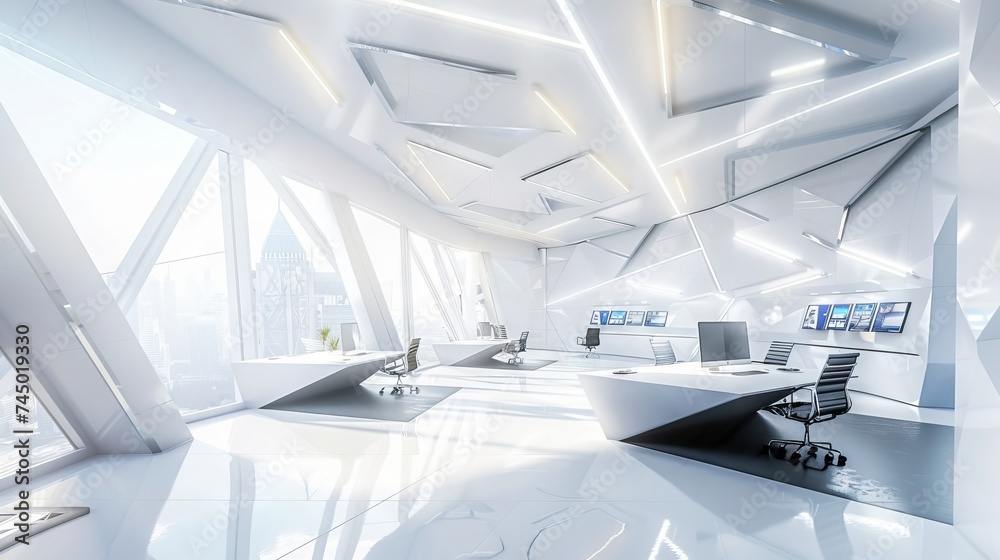Fototapeta premium A modern office with large windows
