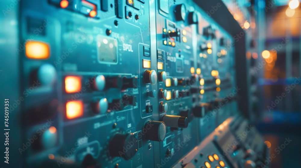 Closeup of a control panel in a nuclear power plant Closeup of a control panel in a nuclear power plant