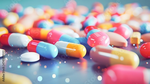 Colorful pharmaceutical pills on a table