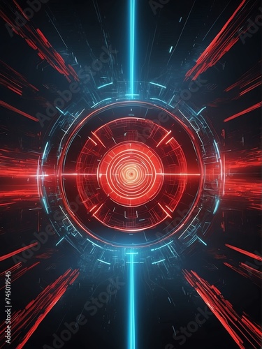 Red abstract cyber technology digital space ,energy pathways fusion of internet and metaverse technology ad concepts from Generative AI
