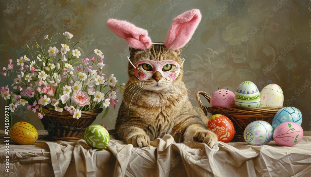 A Cat disguised as an Easter Bunny - obrazy, fototapety, plakaty 