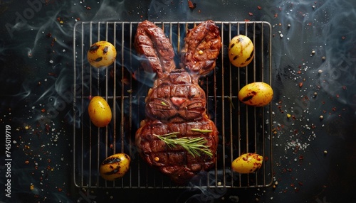 Bunny Shaped steak on the Grill for Easter Day