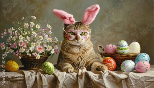 A Cat disguised as an Easter Bunny photo