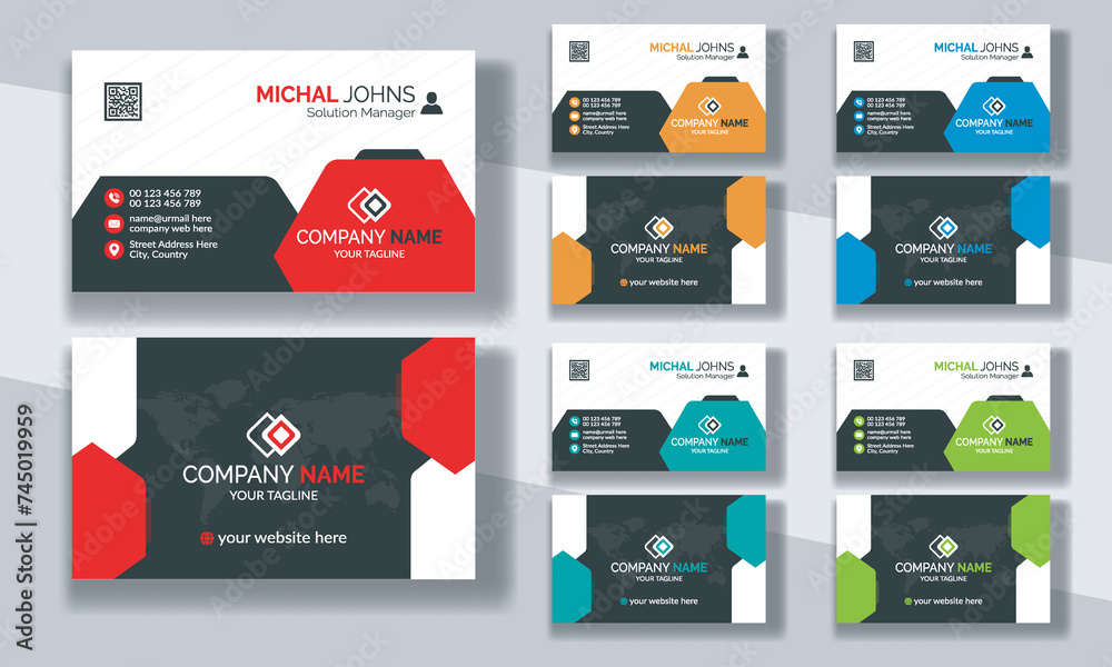 Fototapeta premium Creative modern clean corporate double-side business card template, personal visiting card, vector illustration, professional simple identity blue, red white and black elegant visiting card.
