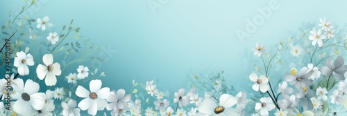 Beautiful natural background with spring and lazy flowers on a blurred background with space. Ultra-wide panoramic landscape  banner format.