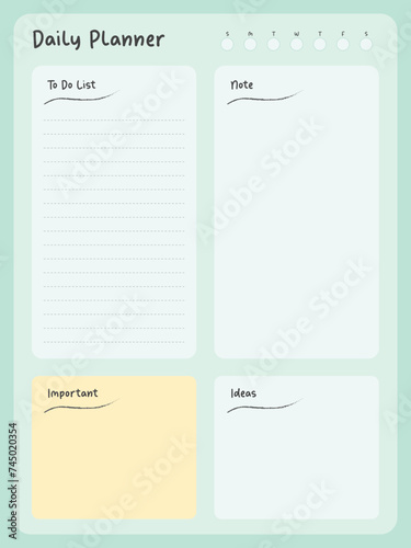 Daily planner ready to pring template with pastel colors