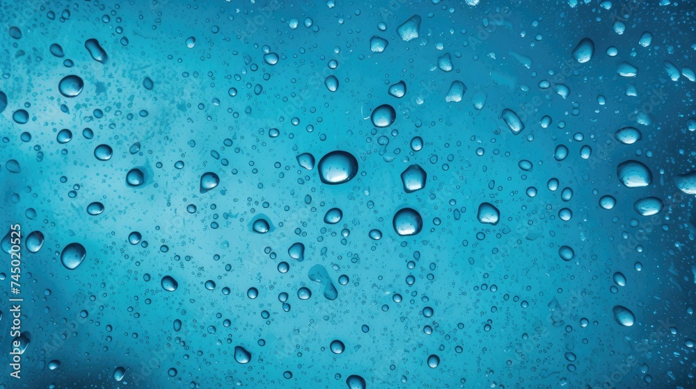 Atmospheric background with water droplets. Monochrome. The texture of water on a blue background.