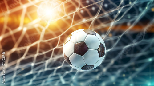 The soccer ball rockets into the opponent's goal, decisive point. Generative AI
