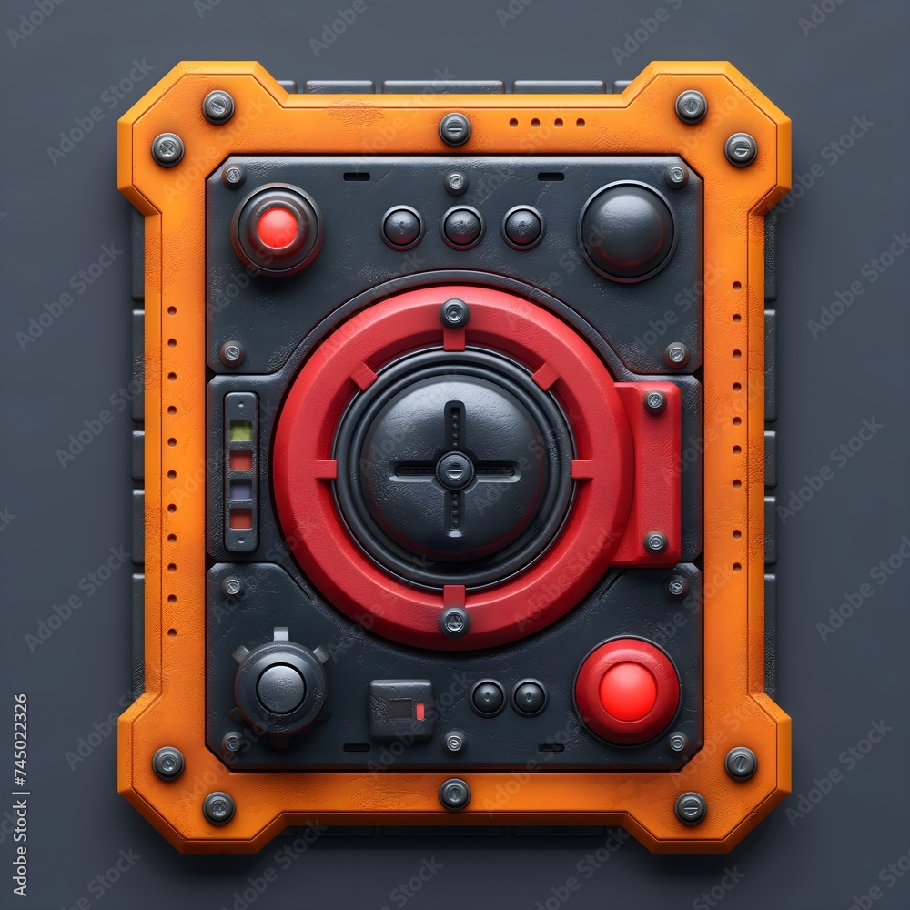 Fototapeta premium Technological Panel With A Large Button. Illustration on the theme of technology and computer games. Generative AI