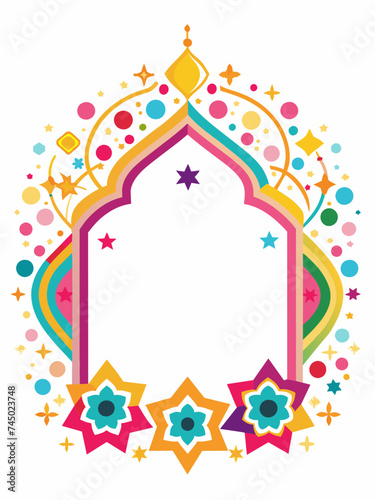 Colorful confetti border islamic pattern. . Surface pattern design. on white background, perfect for ramadan, eid 