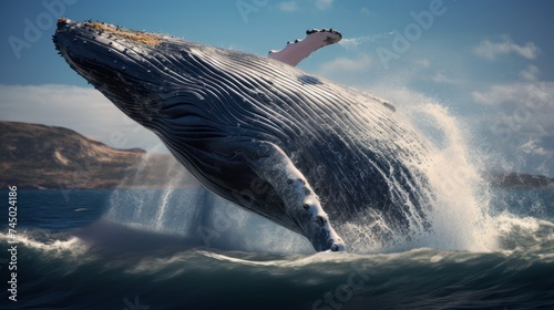 large whale surfaced above the water. conveys greatness and amazing photo