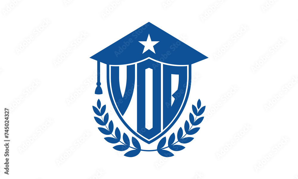 VOQ three letter iconic academic logo design vector template. monogram, abstract, school, college, university, graduation cap symbol logo, shield, model, institute, educational, coaching canter, tech VOQ three letter iconic academic logo design vector template. monogram, abstract, school, college, university, graduation cap symbol logo, shield, model, institute, educational, coaching canter, tech