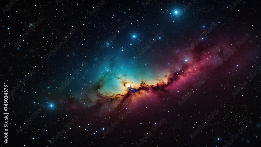 Obraz premium A high quality stock photograph of a beautiful colorfull universe with stars on a dark theme or background
