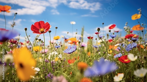 Field of colorful wildflowers The fields are in full bloom. It represents brightness. and vitality photo