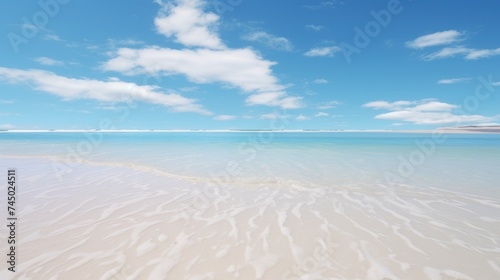 Fine white sand beach clear blue sea blue sky conveys beauty and relaxation