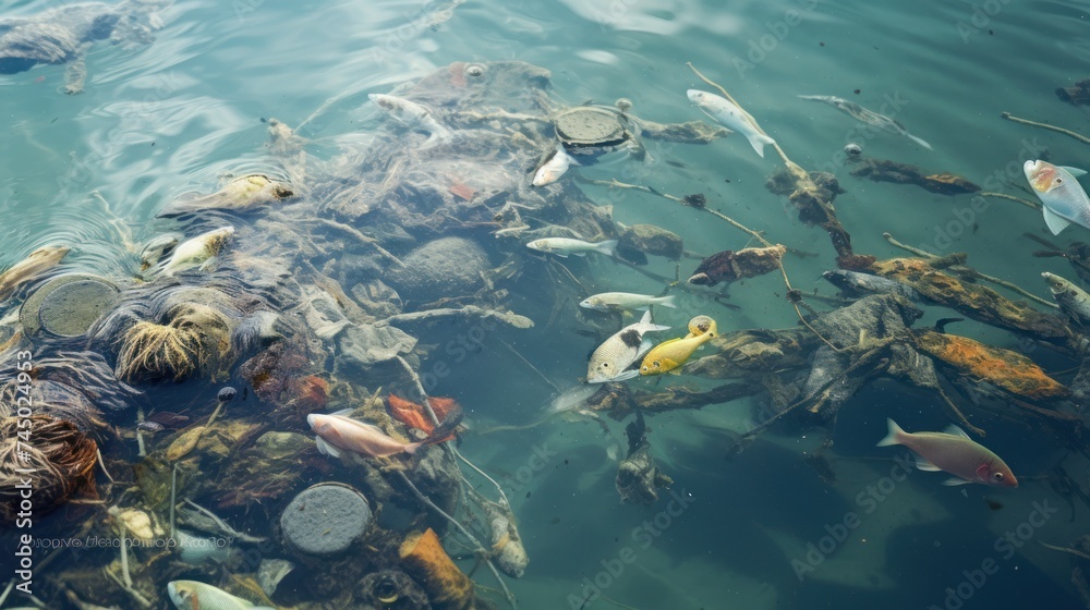 Fototapeta premium Seawater polluted with pollution Affects aquatic animals A depressing reflection