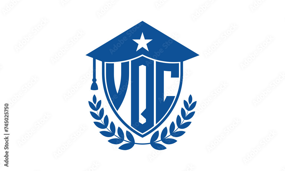 VQC three letter iconic academic logo design vector template. monogram, abstract, school, college, university, graduation cap symbol logo, shield, model, institute, educational, coaching canter, tech VQC three letter iconic academic logo design vector template. monogram, abstract, school, college, university, graduation cap symbol logo, shield, model, institute, educational, coaching canter, tech