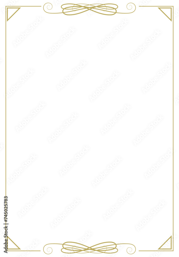Vintage gold frame with elegant elements and corners on a white background. Vector illustration