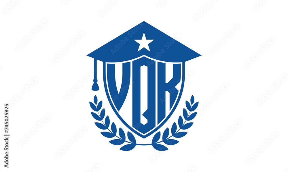 VQK three letter iconic academic logo design vector template. monogram, abstract, school, college, university, graduation cap symbol logo, shield, model, institute, educational, coaching canter, tech VQK three letter iconic academic logo design vector template. monogram, abstract, school, college, university, graduation cap symbol logo, shield, model, institute, educational, coaching canter, tech