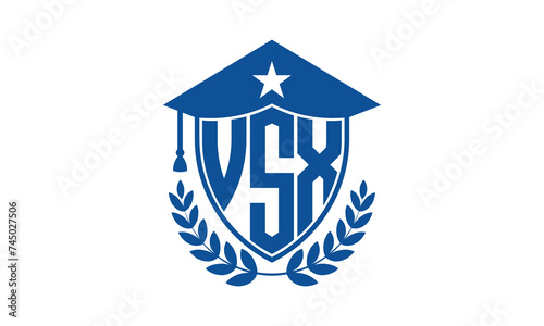 VSX three letter iconic academic logo design vector template. monogram  abstract  school  college  university  graduation cap symbol logo  shield  model  institute  educational  coaching canter  tech