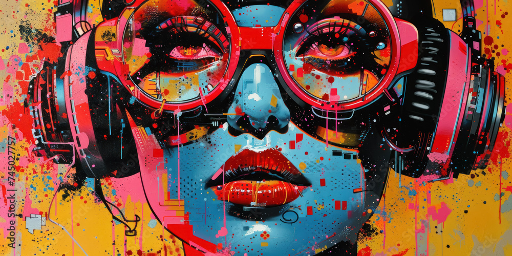 A technicolor tribute to cyber warriors blending street art aesthetics with pop arts boldness