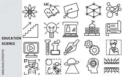 Education, acquiring knowledge and completing education Studying and research ,Set of line icons for business ,Outline symbol collection.,Vector illustration. Editable stroke