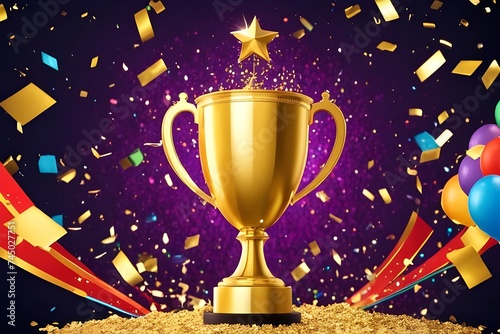 Triumphant Gold Trophy Celebration  Winning Achievement