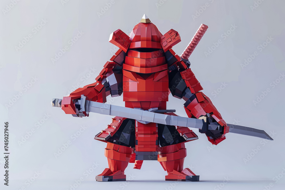 Onigami warrior in 3D style ready for battle in a gaming world Onigami warrior in 3D style ready for battle in a gaming world