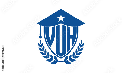 VUH three letter iconic academic logo design vector template. monogram, abstract, school, college, university, graduation cap symbol logo, shield, model, institute, educational, coaching canter, tech photo