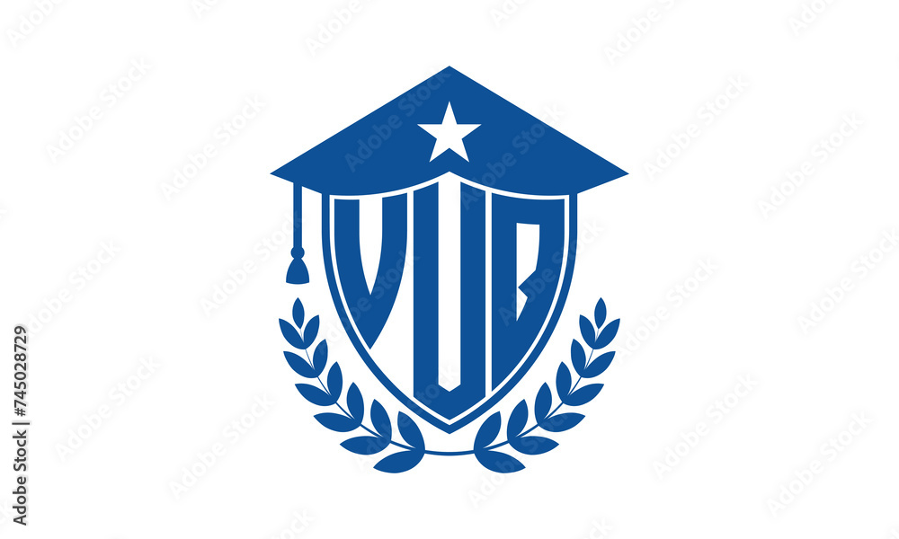 VUQ three letter iconic academic logo design vector template. monogram, abstract, school, college, university, graduation cap symbol logo, shield, model, institute, educational, coaching canter, tech VUQ three letter iconic academic logo design vector template. monogram, abstract, school, college, university, graduation cap symbol logo, shield, model, institute, educational, coaching canter, tech
